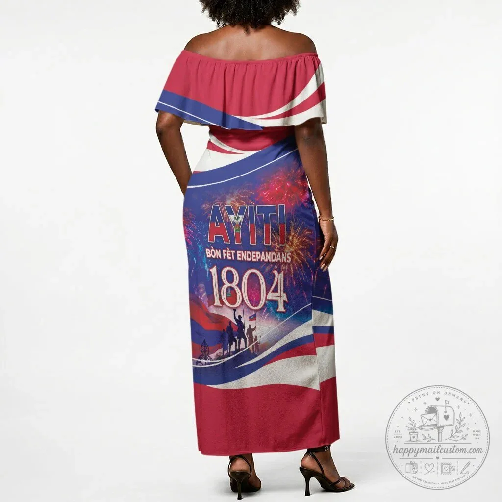 Haiti Independence Day Off Shoulder Maxi Dress 3 Haiti Independence Day Off Shoulder Maxi Dress