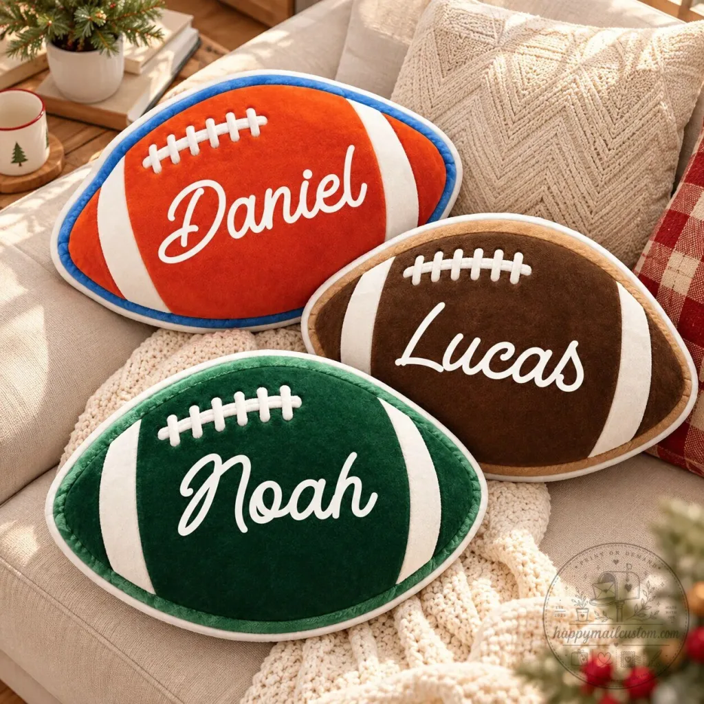 Personalized Football Shaped Throw Pillow with Custom Name 1 Personalized Football Shaped Throw Pillow with Custom Name