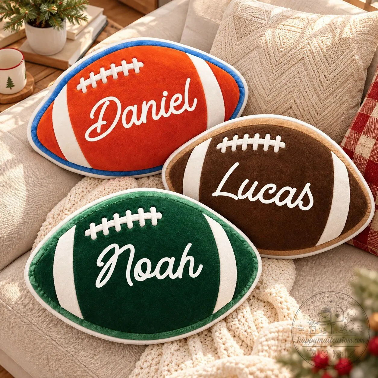 Personalized Football Shaped Throw Pillow with Custom Name