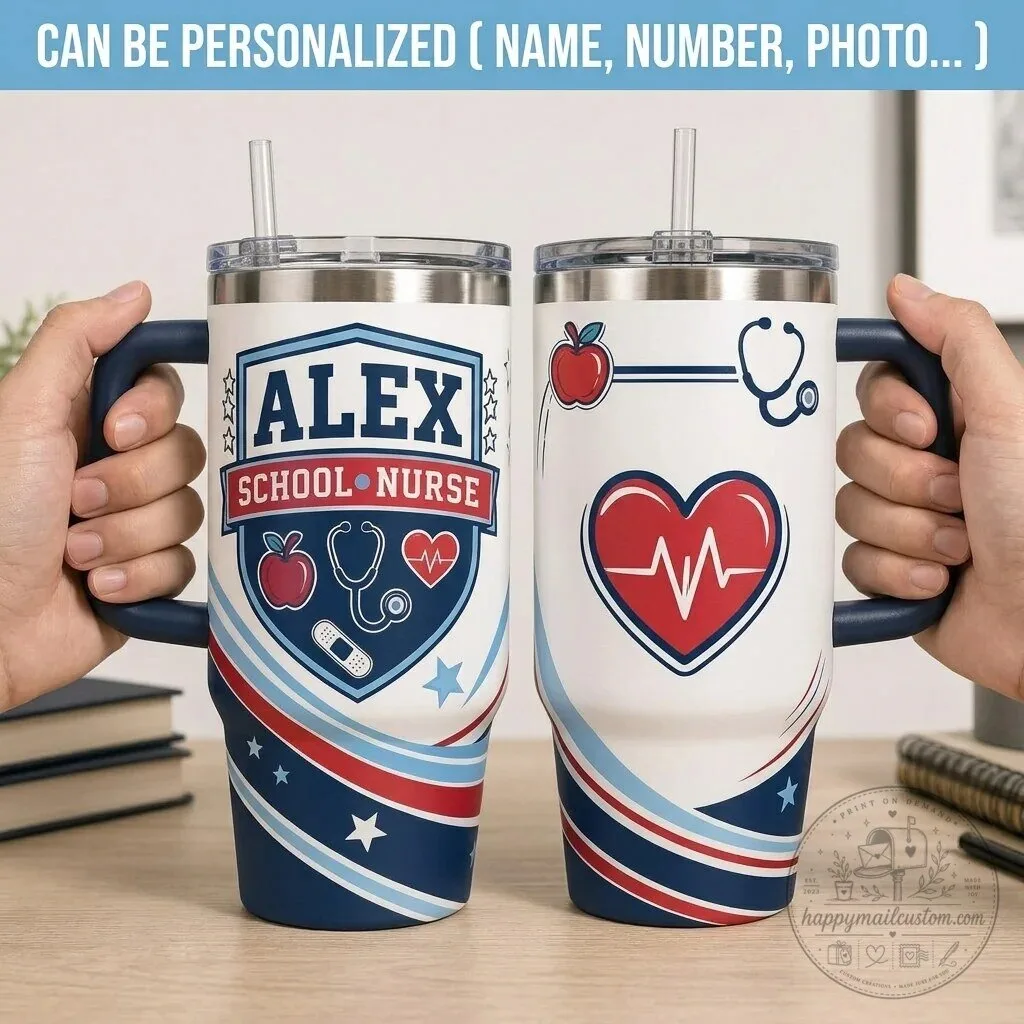 Personalized School Nurse Appreciation Gift Stainless Steel Insulated Tumbler with Handle 5 Personalized School Nurse Appreciation Gift Stainless Steel Insulated Tumbler with Handle