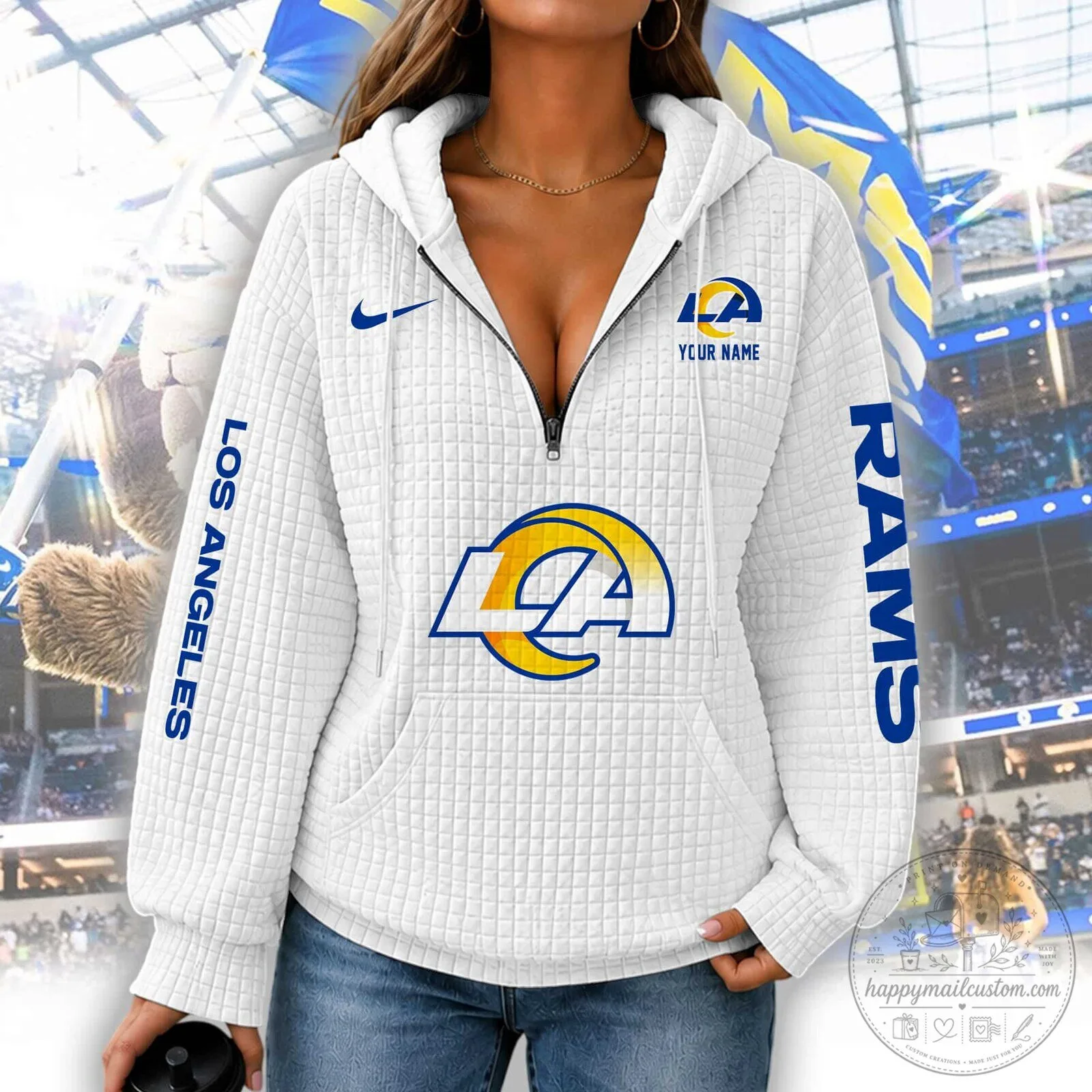Los Angeles Rams Women's Waffle Knit Half-Zip Hoodie