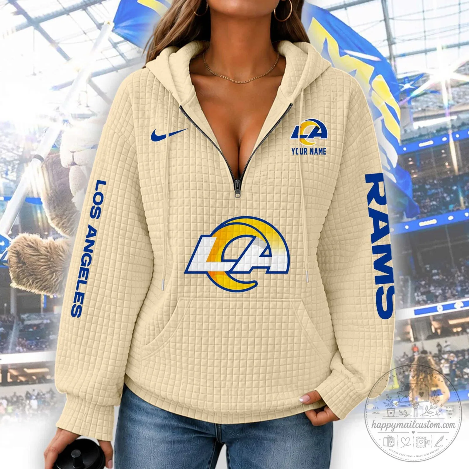 Los Angeles Rams Women's Waffle Knit Half-Zip Hoodie 12 Los Angeles Rams Women
