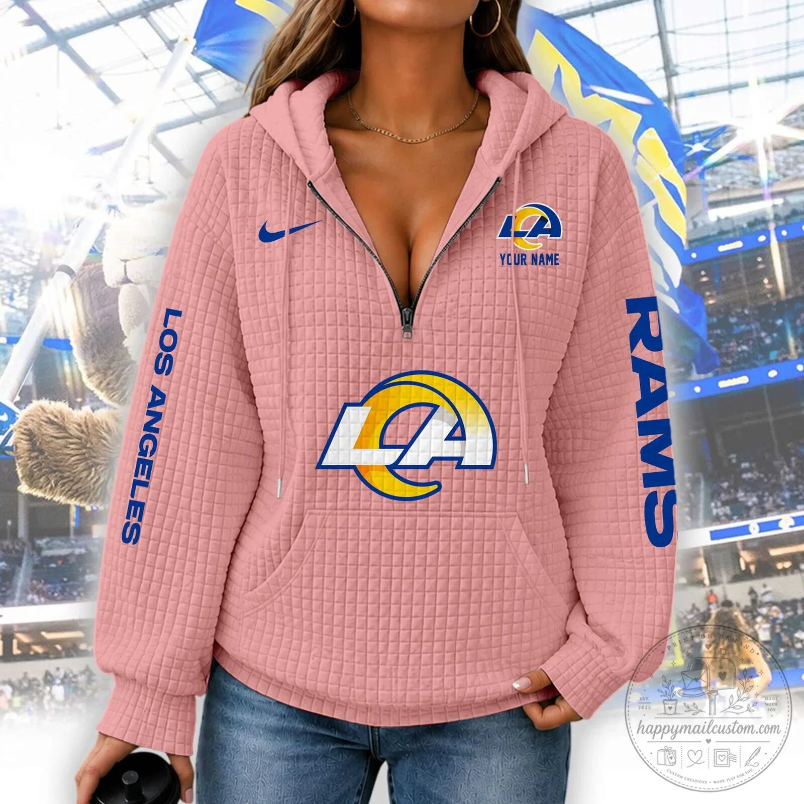 Los Angeles Rams Women's Waffle Knit Half-Zip Hoodie 13 Los Angeles Rams Women