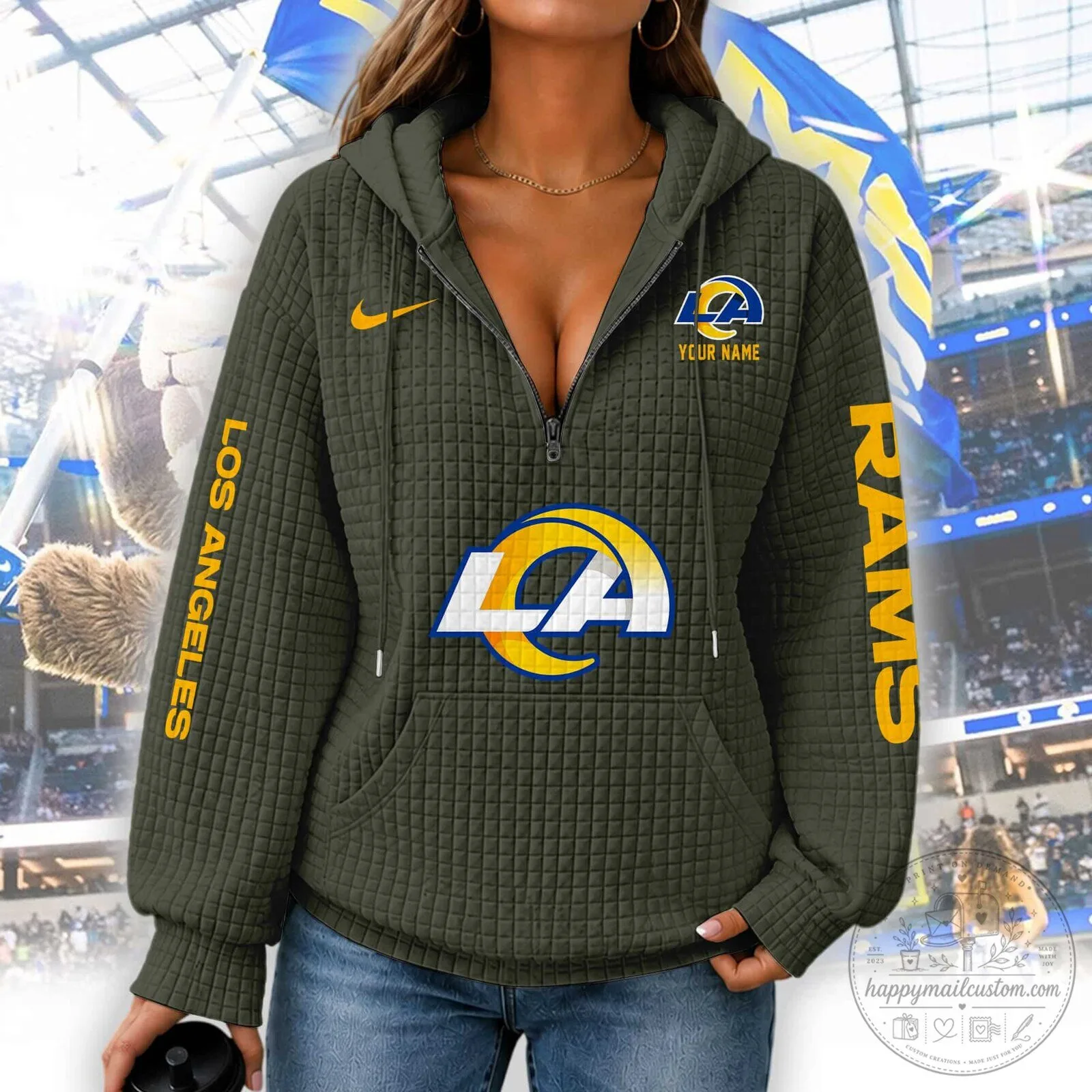 Los Angeles Rams Women's Waffle Knit Half-Zip Hoodie 14 Los Angeles Rams Women