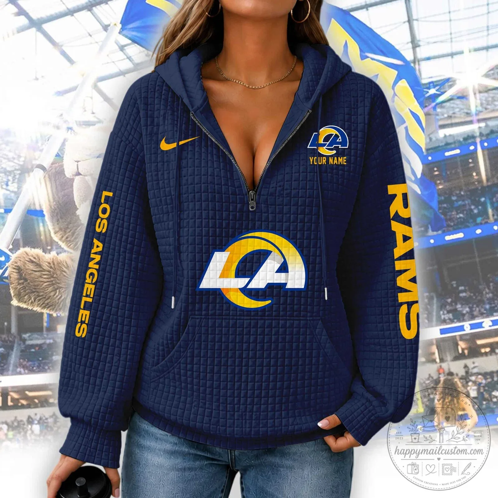 Los Angeles Rams Women's Waffle Knit Half-Zip Hoodie 15 Los Angeles Rams Women