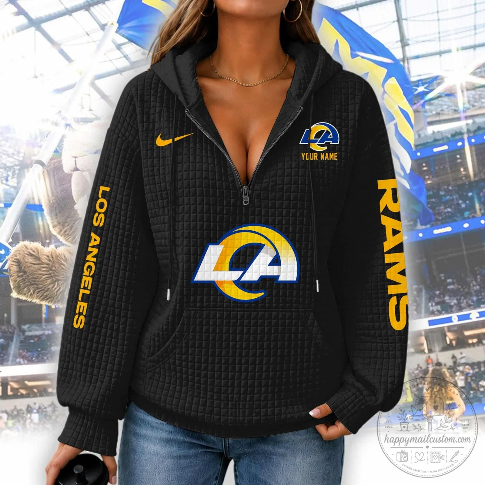 Los Angeles Rams Women's Waffle Knit Half-Zip Hoodie 16 Los Angeles Rams Women