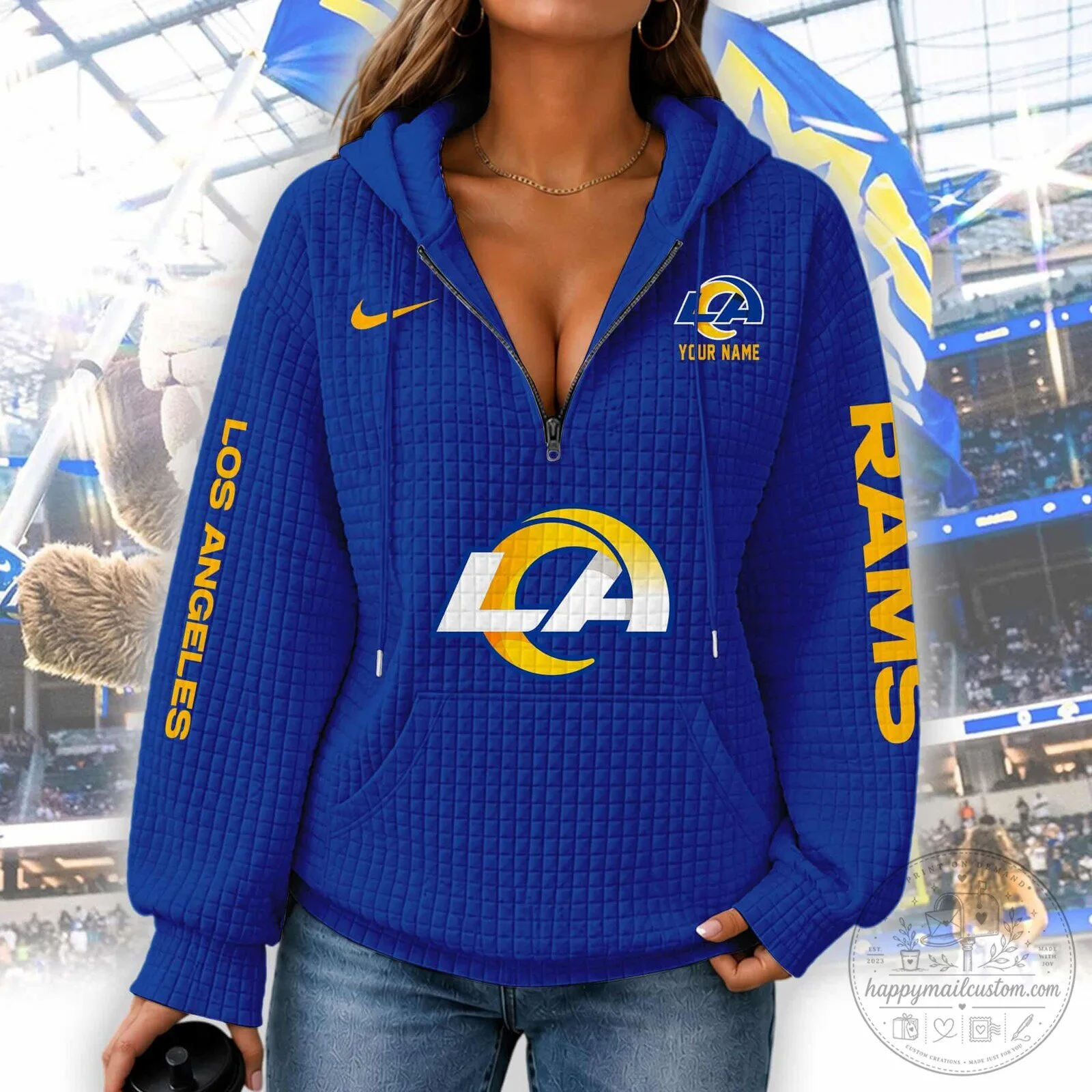 Los Angeles Rams Women's Waffle Knit Half-Zip Hoodie 17 Los Angeles Rams Women