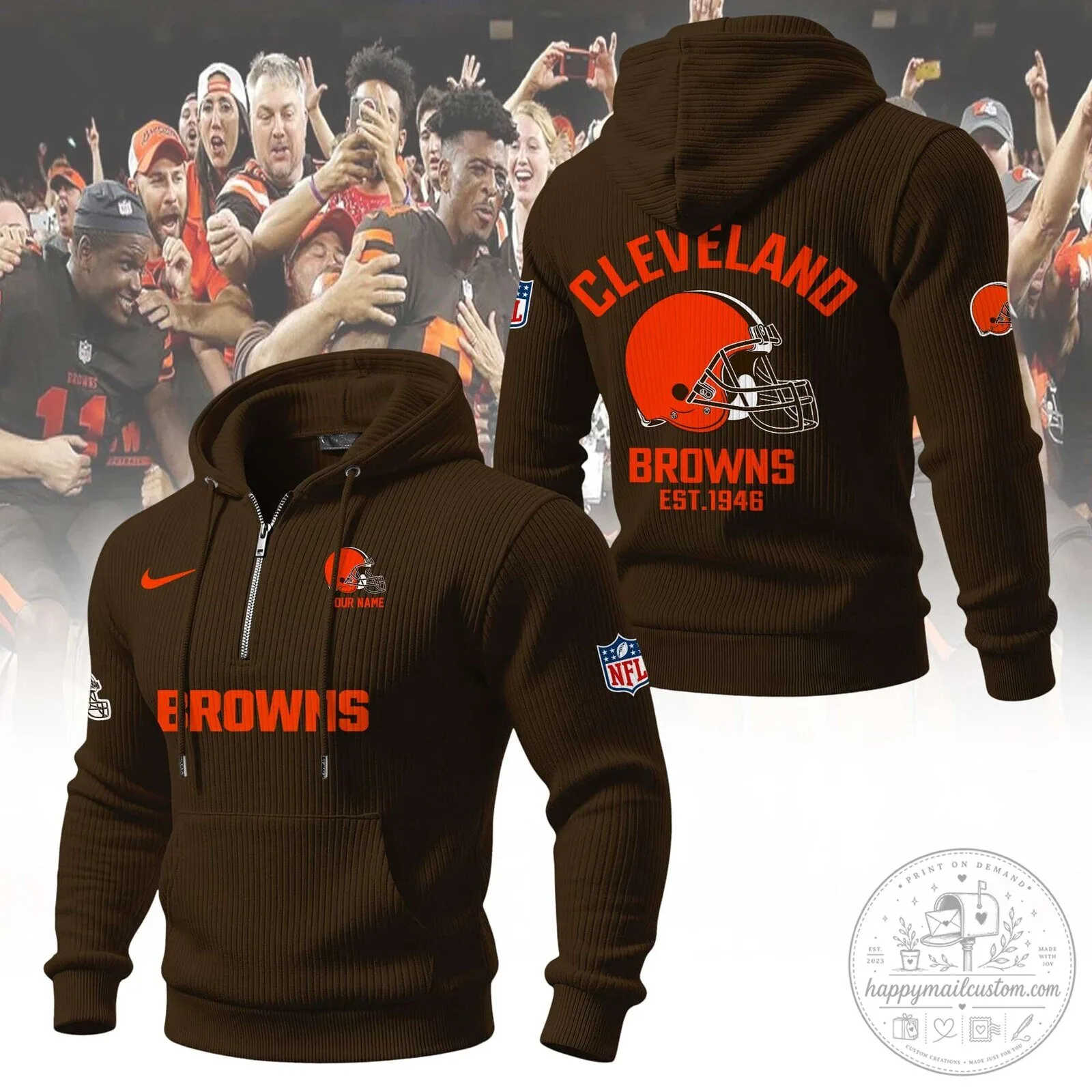 Cleveland Browns Football Team Quarter-Zip Hoodie for Men and Women 7 Cleveland Browns Football Team Quarter-Zip Hoodie for Men and Women