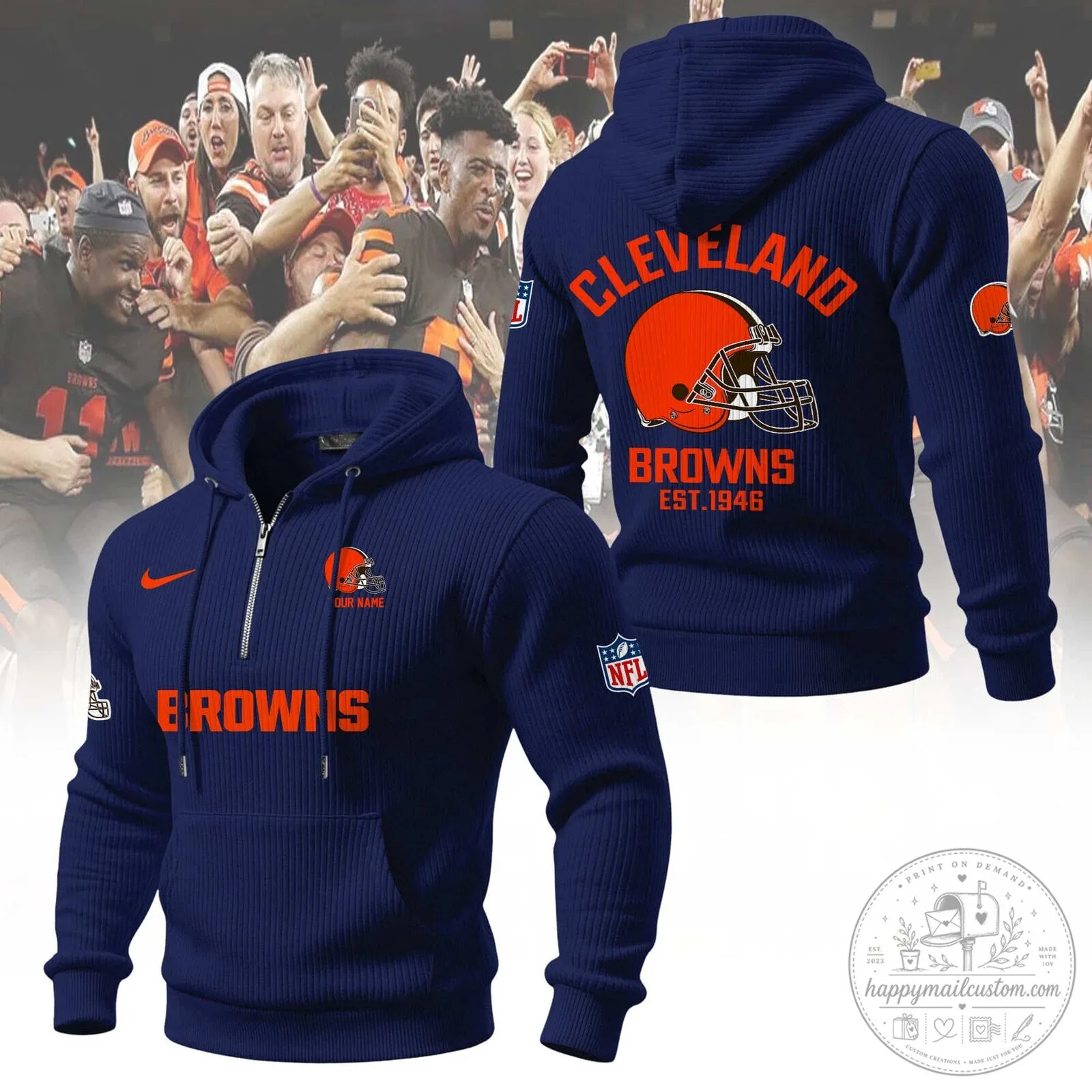 Cleveland Browns Football Team Quarter-Zip Hoodie for Men and Women 12 Cleveland Browns Football Team Quarter-Zip Hoodie for Men and Women