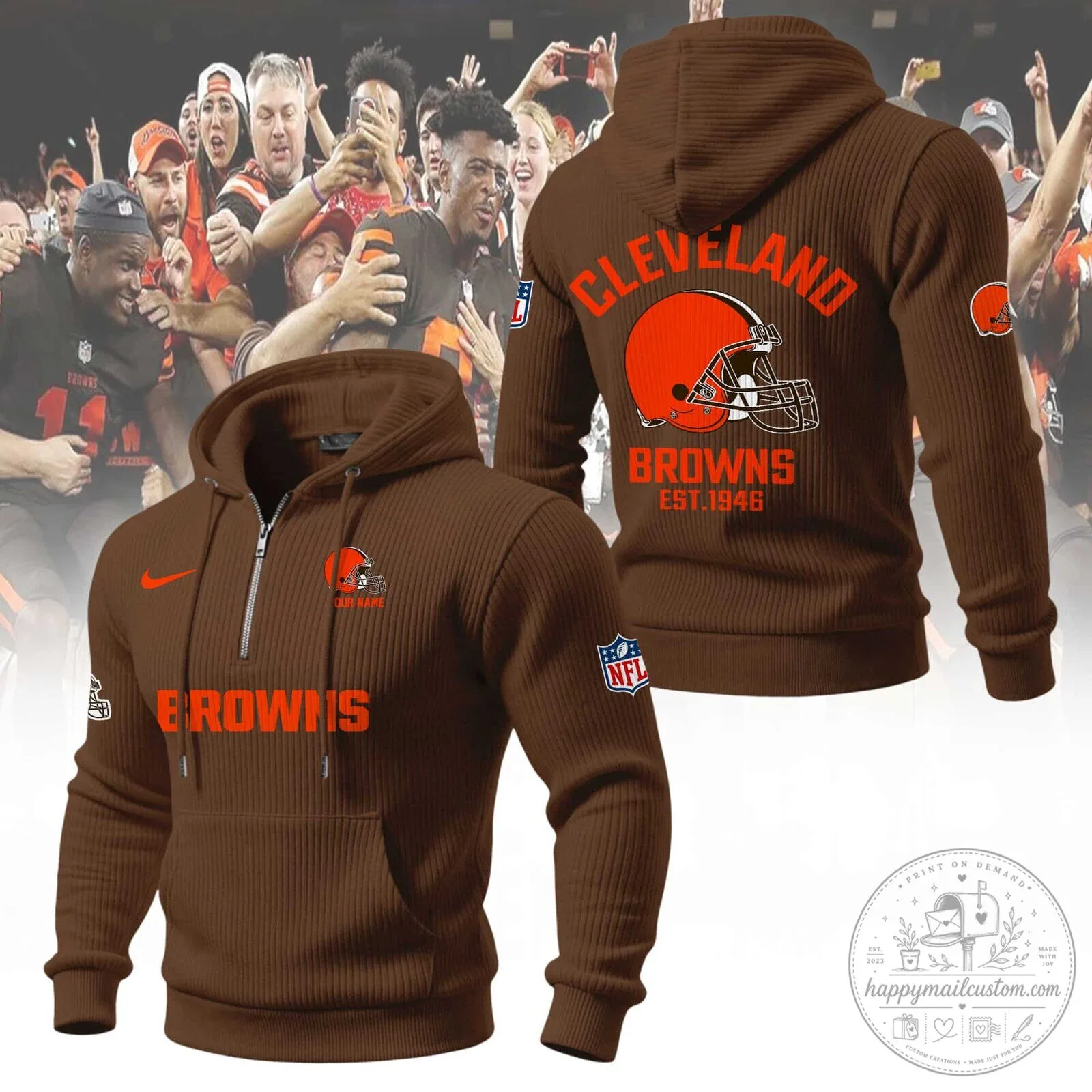 Cleveland Browns Football Team Quarter-Zip Hoodie for Men and Women 15 Cleveland Browns Football Team Quarter-Zip Hoodie for Men and Women