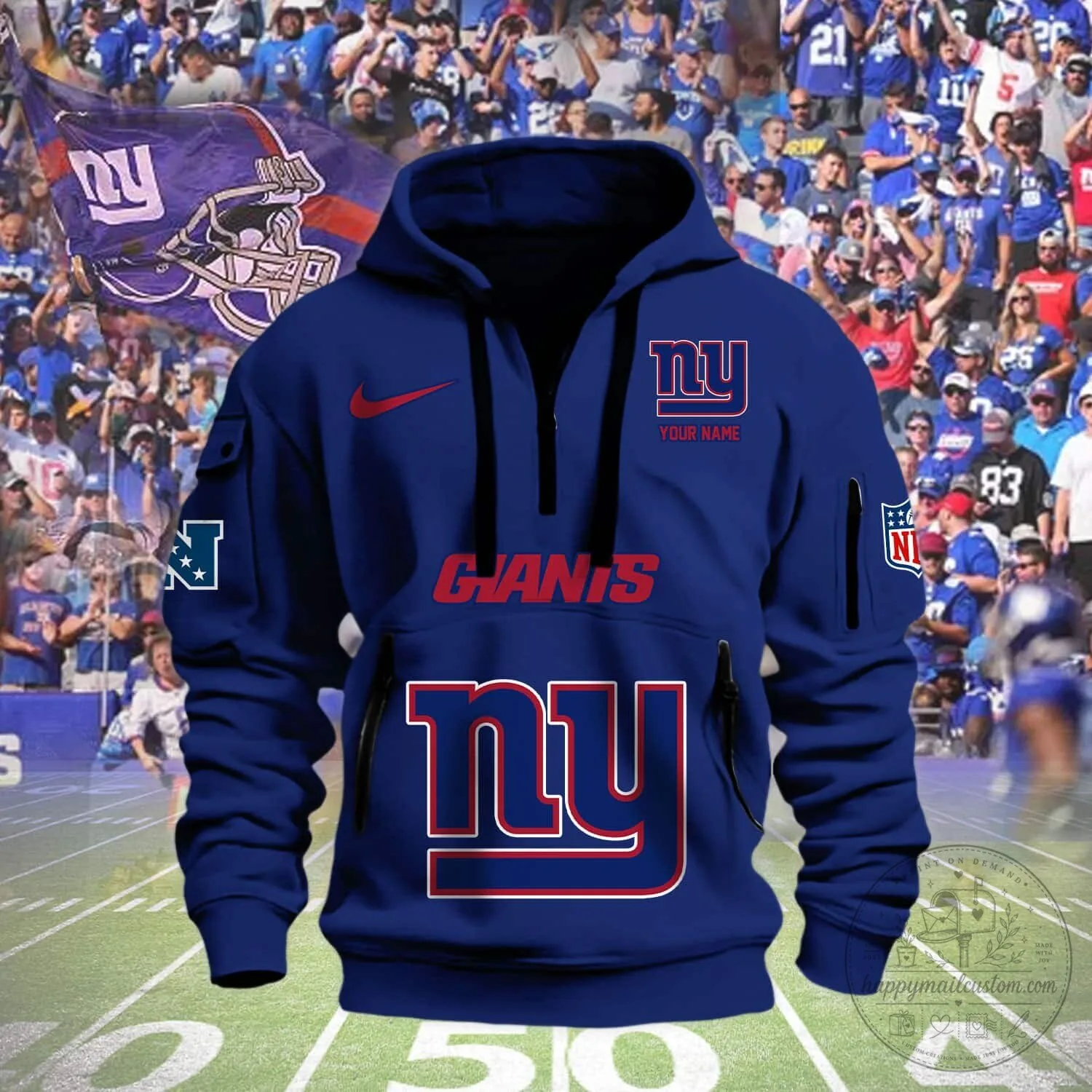 New York Giants NFL Football Team Half-Zip Hoodie