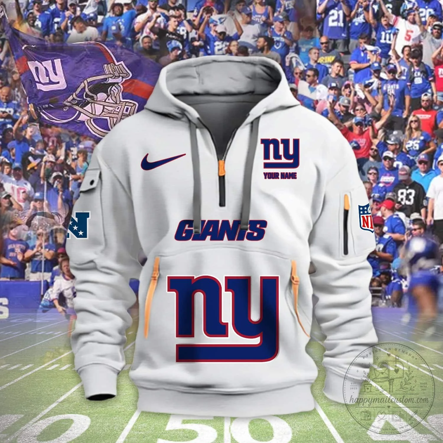 New York Giants NFL Football Team Half-Zip Hoodie 11 New York Giants NFL Football Team Half-Zip Hoodie