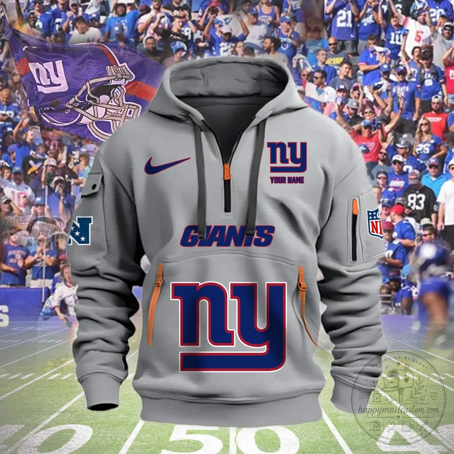 New York Giants NFL Football Team Half-Zip Hoodie 12 New York Giants NFL Football Team Half-Zip Hoodie