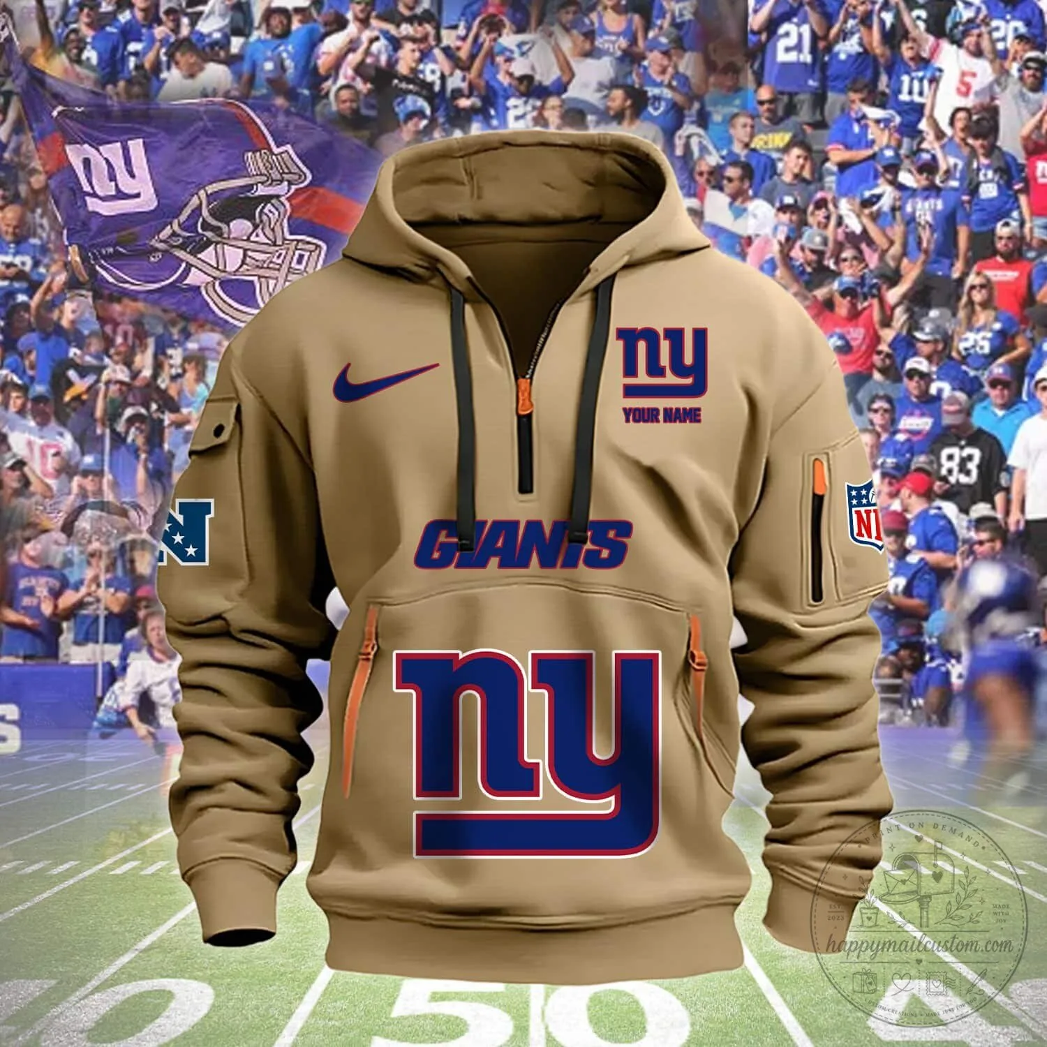 New York Giants NFL Football Team Half-Zip Hoodie 13 New York Giants NFL Football Team Half-Zip Hoodie