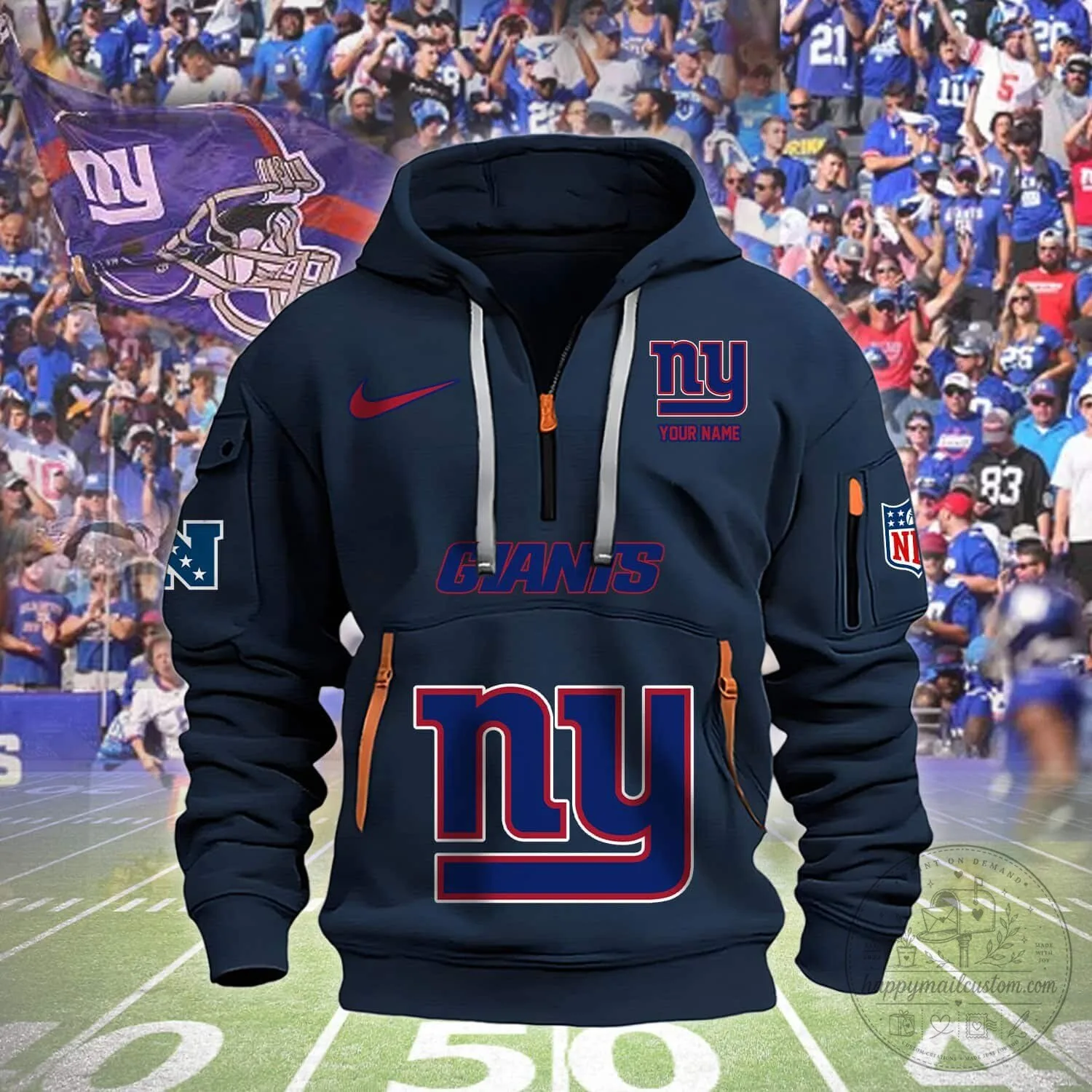 New York Giants NFL Football Team Half-Zip Hoodie 14 New York Giants NFL Football Team Half-Zip Hoodie