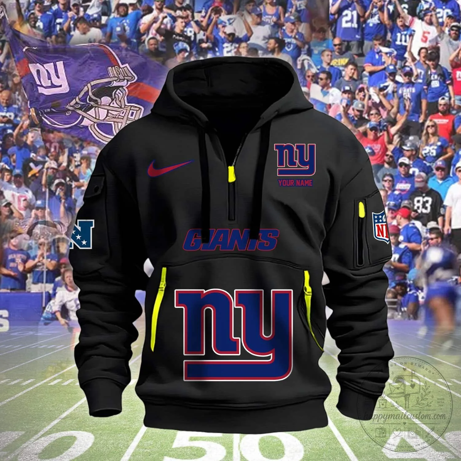 New York Giants NFL Football Team Half-Zip Hoodie 15 New York Giants NFL Football Team Half-Zip Hoodie