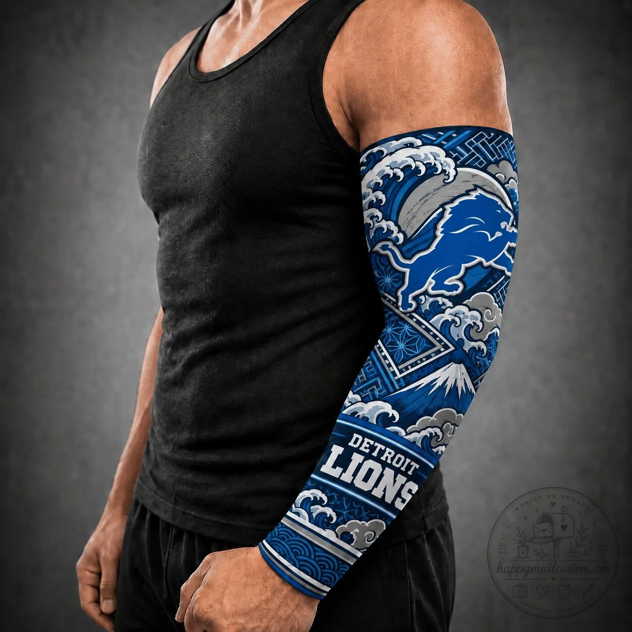 Detroit Lions Japanese Wave Art Sports Compression Arm Sleeve