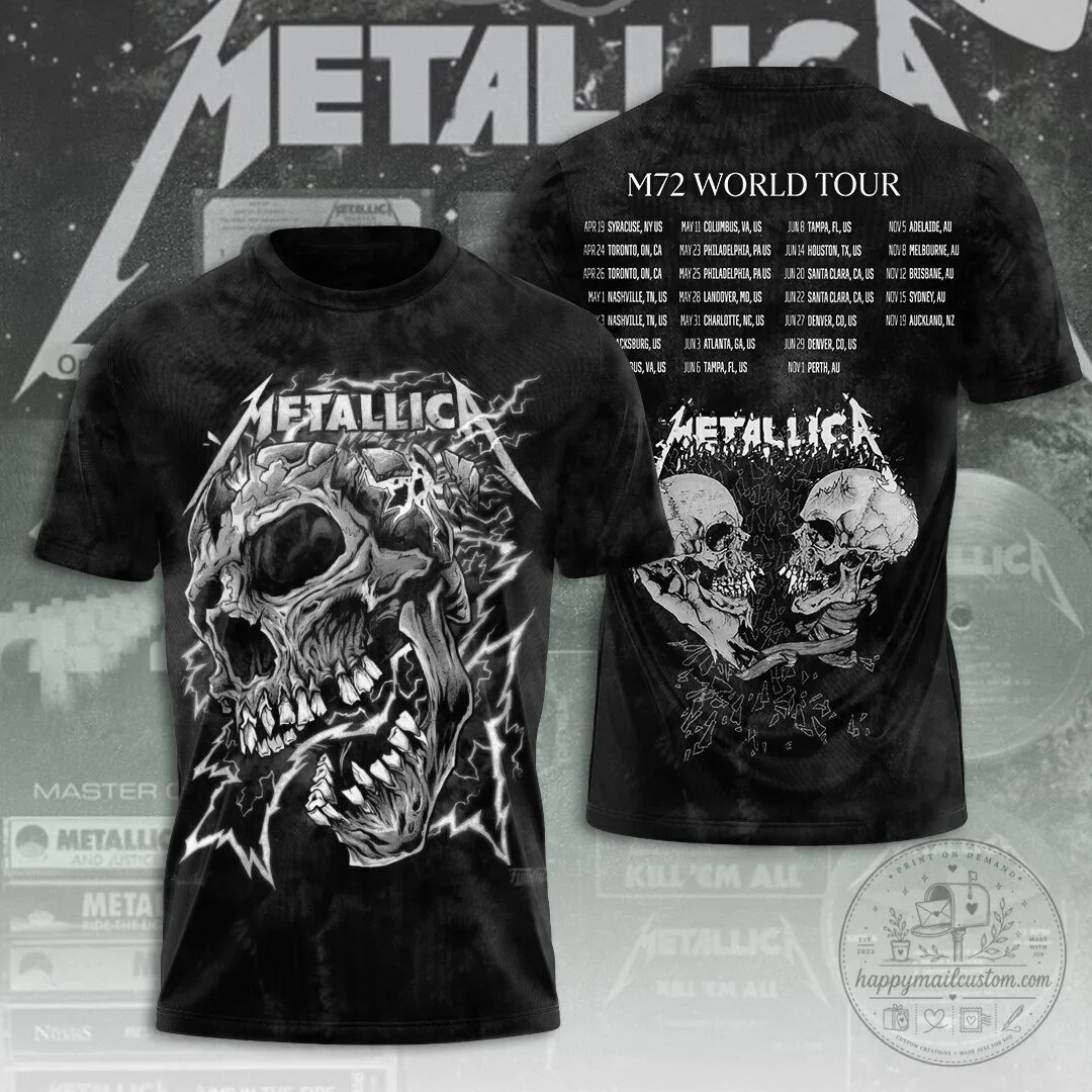 Metallica M72 World Tour Skull Design Heavy Metal Band Music T-Shirt