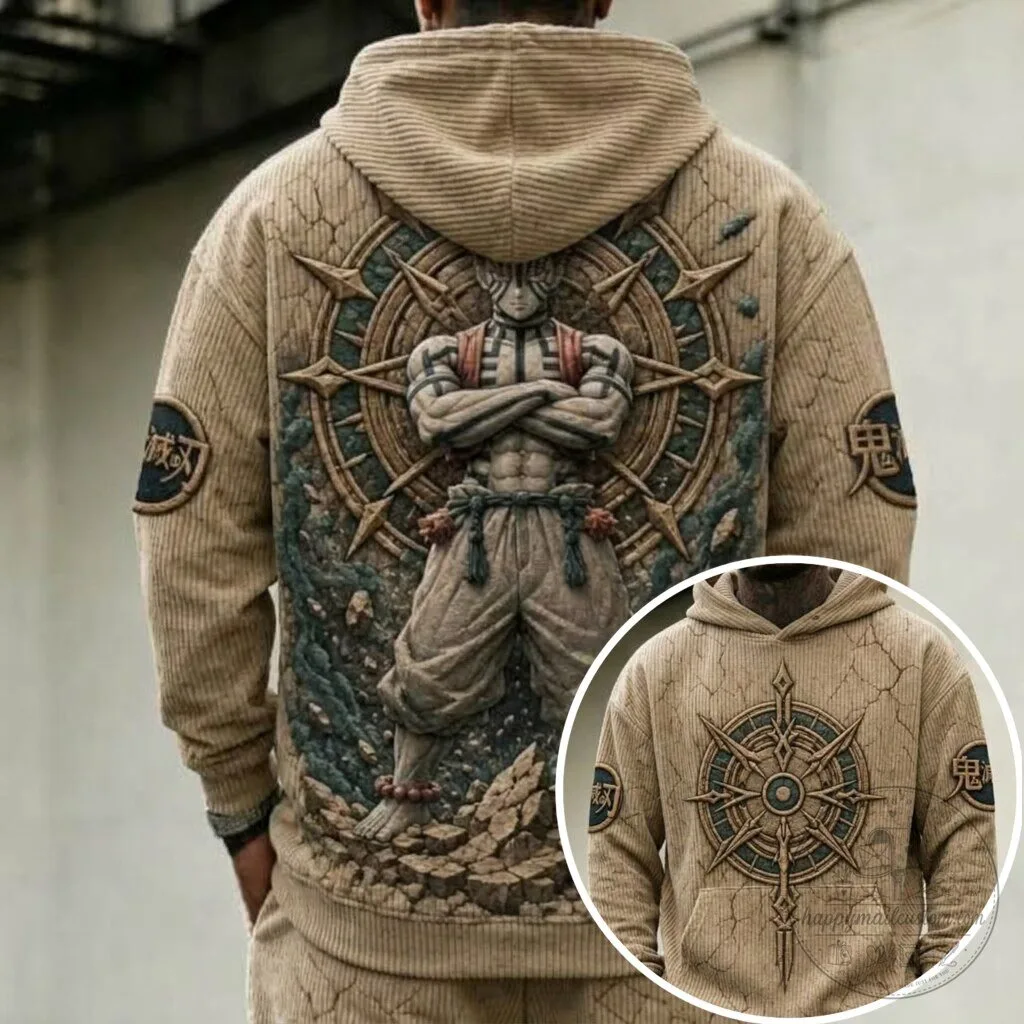 Demon Slayer Akaza Anime Character Art Corduroy Hoodie 6 Demon Slayer Akaza Anime Character Art Corduroy Hoodie