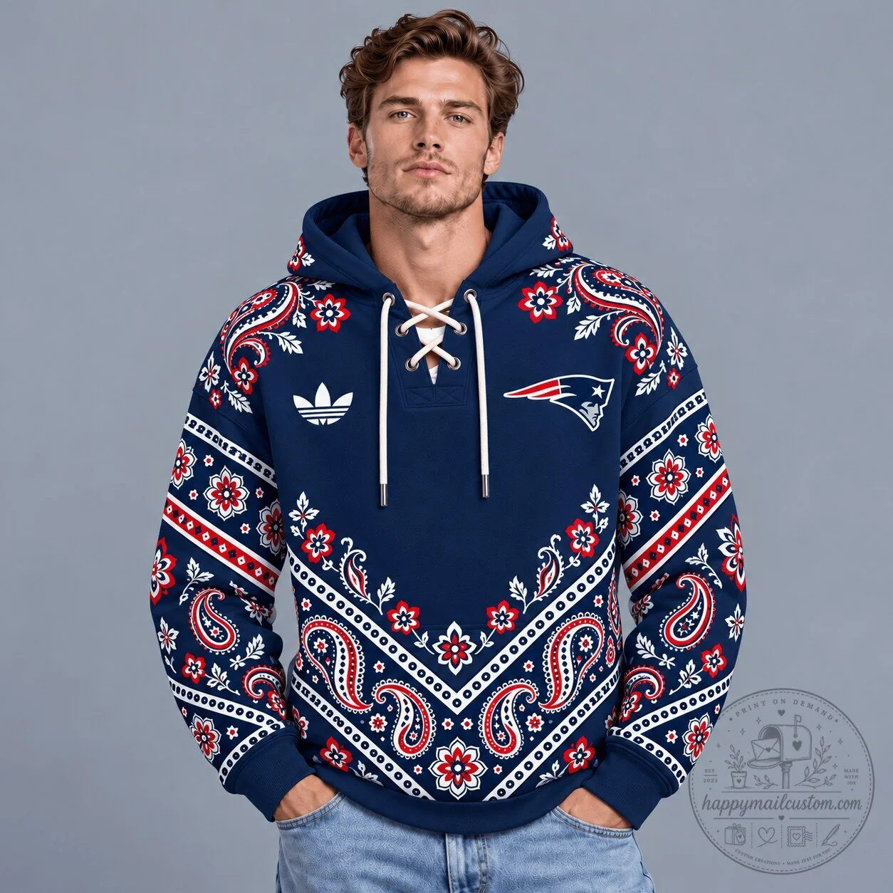 New England Patriots NFL Heritage Bandana Paisley Print Lace-Up Hoodie