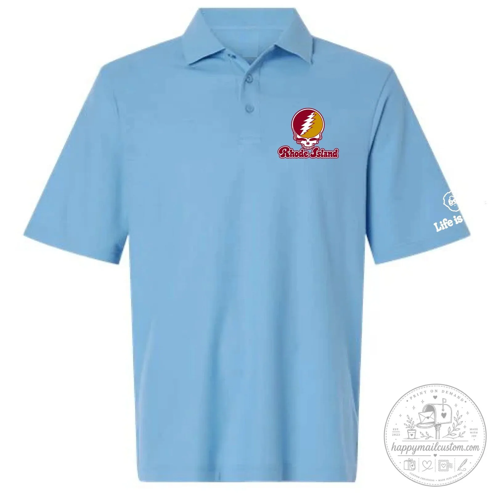 Grateful Dead Steal Your Face Rhode Island Light Blue Polo Shirt