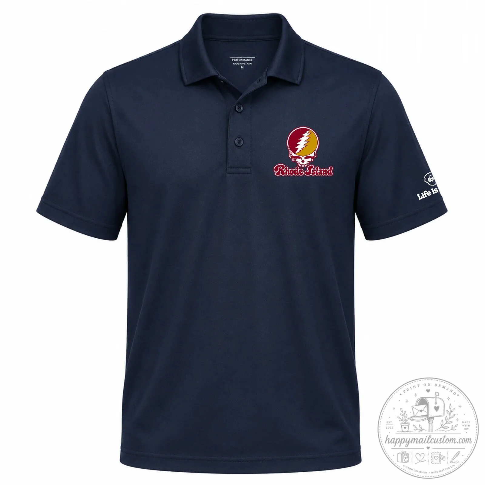 Grateful Dead Steal Your Face Rhode Island Light Blue Polo Shirt 9 Grateful Dead Steal Your Face Rhode Island Light Blue Polo Shirt