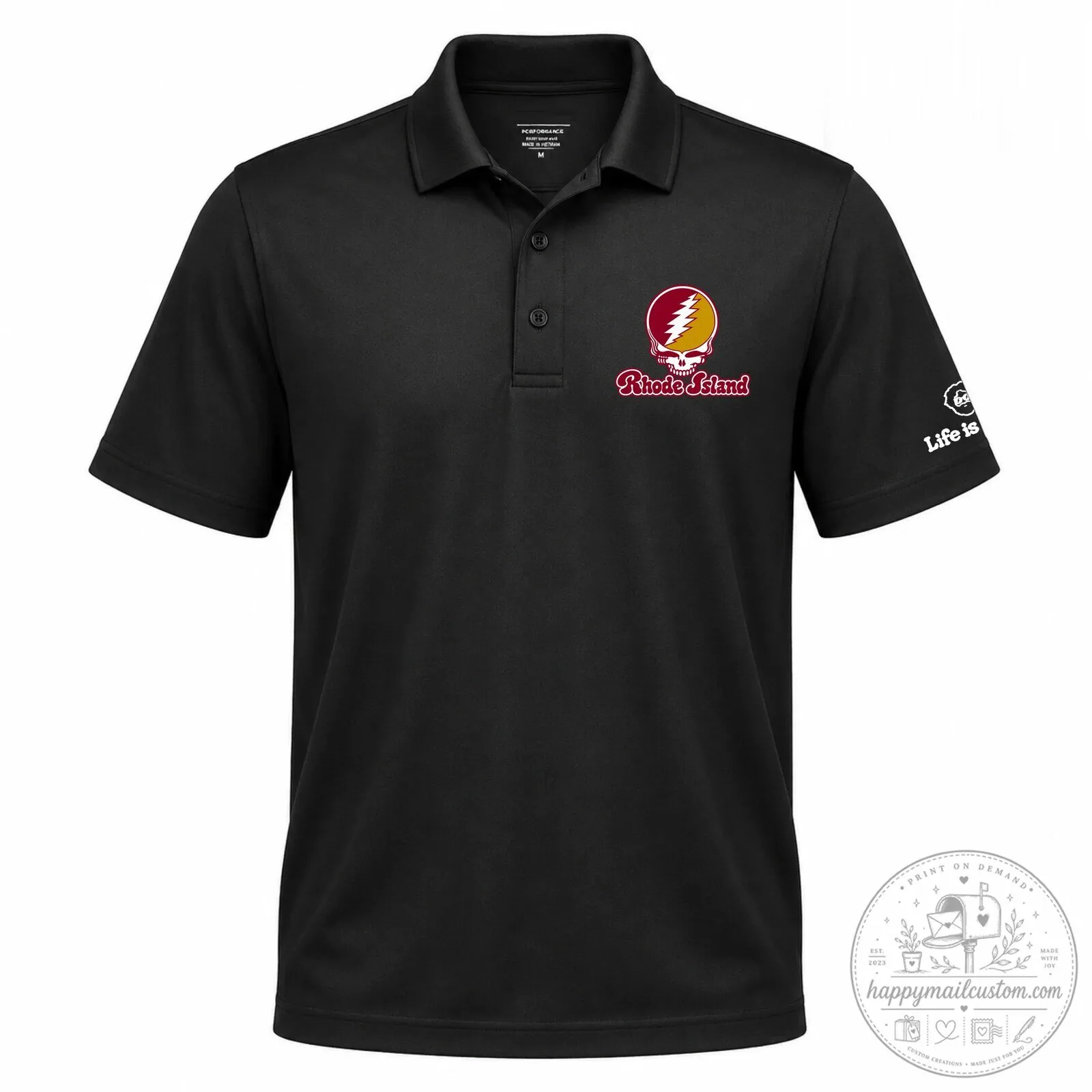 Grateful Dead Steal Your Face Rhode Island Light Blue Polo Shirt 10 Grateful Dead Steal Your Face Rhode Island Light Blue Polo Shirt