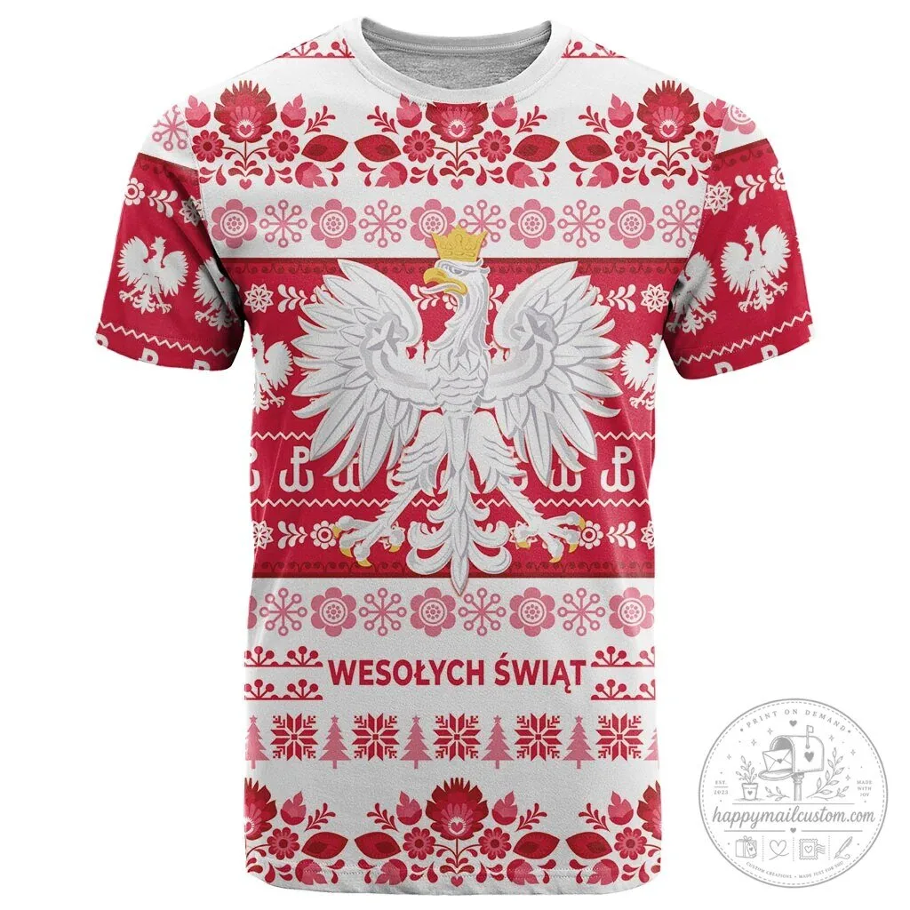 Polska Wesolych Swiat Lachy Sadeckie Pattern White Version T-Shirt