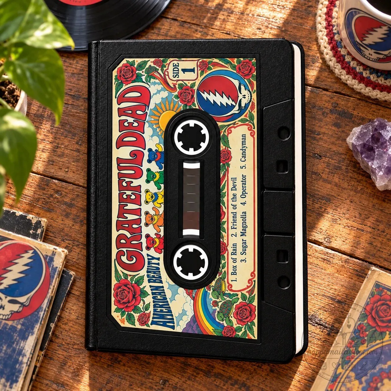 Grateful Dead American Beauty Cassette Tape Design Vegan Leather Notebook Journal