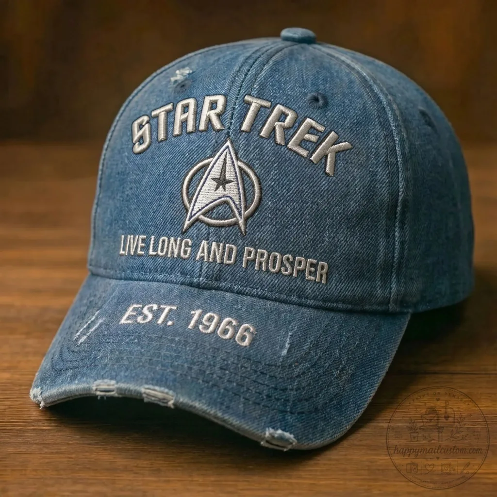 Star Trek Live Long and Prosper Distressed Denim Cap Hat Star Trek Live Long and Prosper Distressed Denim Cap Hat