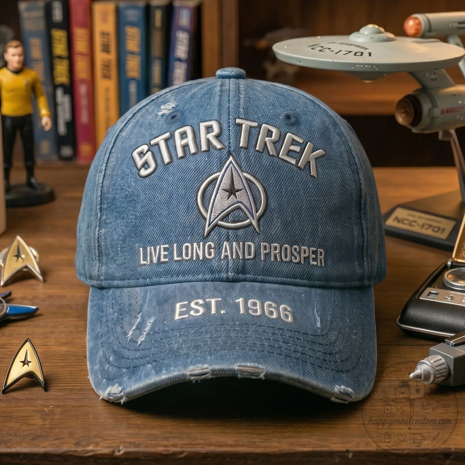 Star Trek Live Long and Prosper Distressed Denim Cap Hat 9 Star Trek Live Long and Prosper Distressed Denim Cap Hat