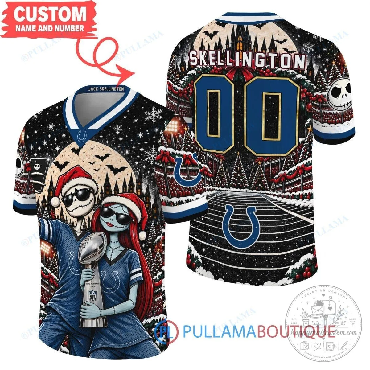 Indianapolis Colts Jack Skellington and Sally Christmas Football Jersey