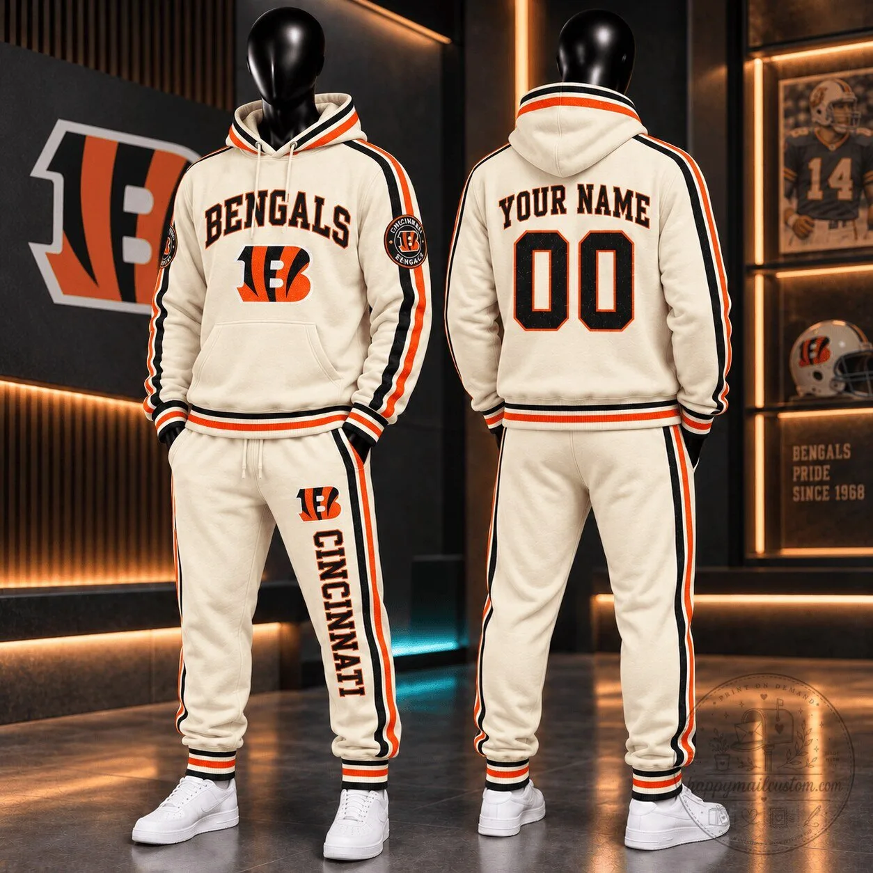 Cincinnati Bengals Personalized Retro Cream Hoodie