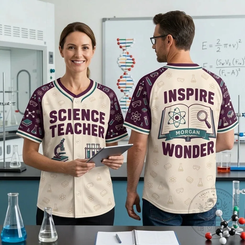 Science Teacher Inspire Wonder Personalized Baseball Jersey