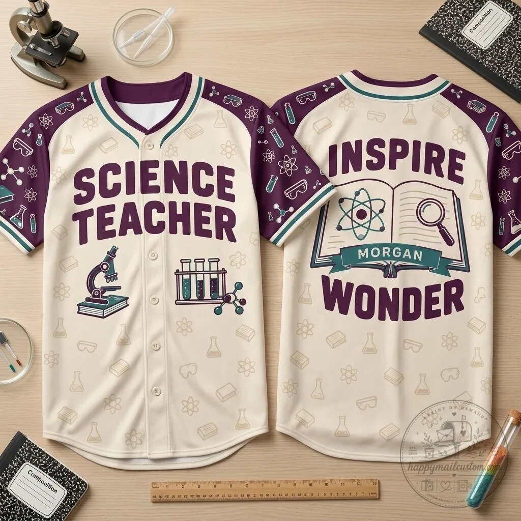 Science Teacher Inspire Wonder Personalized Baseball Jersey 10 Science Teacher Inspire Wonder Personalized Baseball Jersey