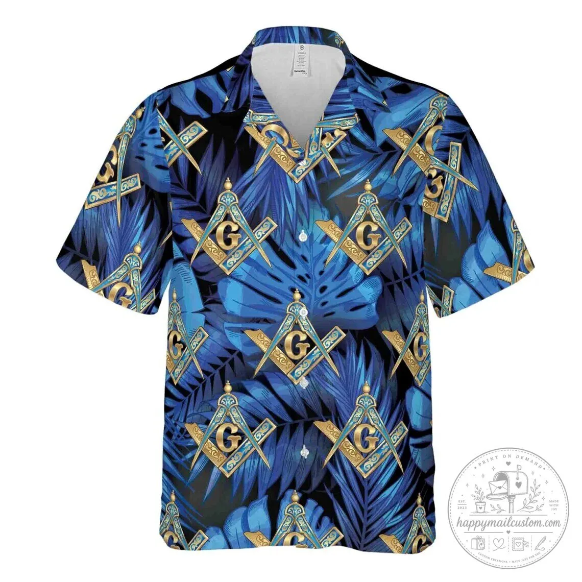 Masonic Square and Compasses Blue Tropical Pattern Hawaiian Shirt 6 Masonic Square and Compasses Blue Tropical Pattern Hawaiian Shirt