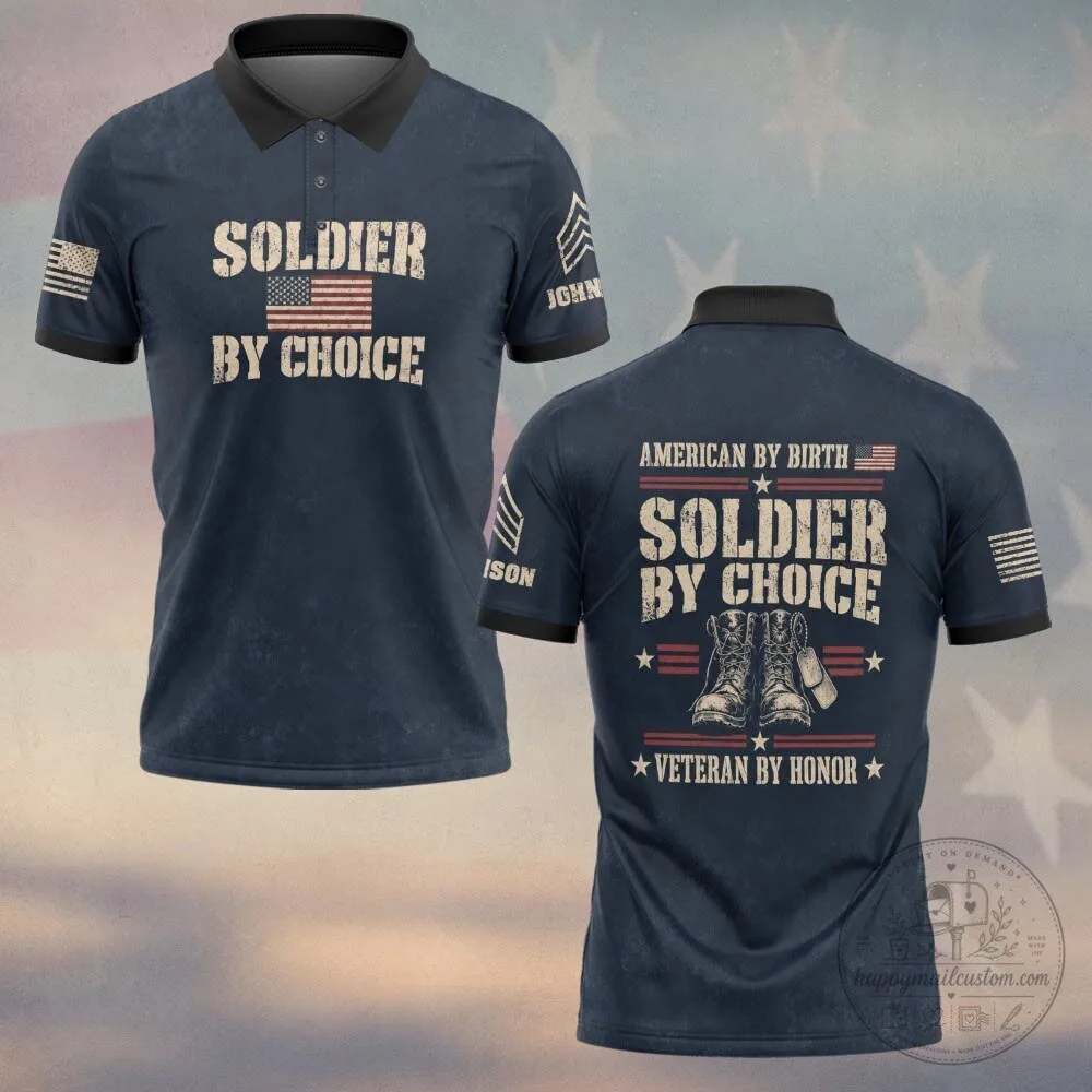 American By Birth Soldier By Choice Personalized Vintage Veteran Pride Polo Shirt