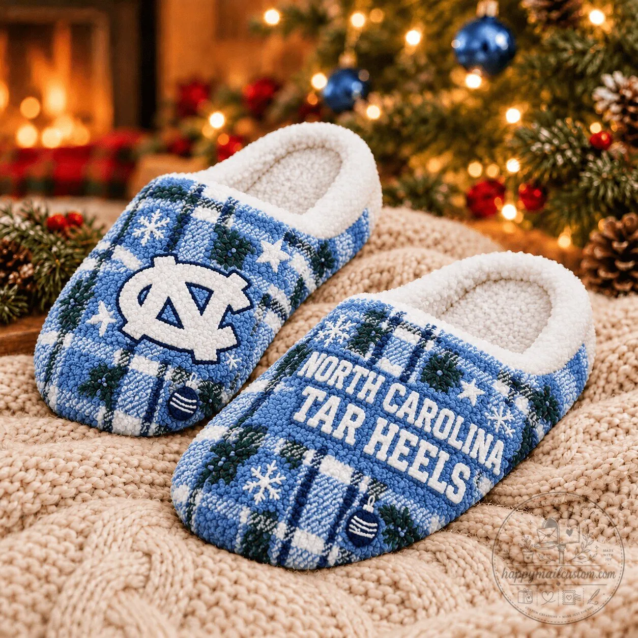 North Carolina Tar Heels Christmas Plaid Cozy Slippers