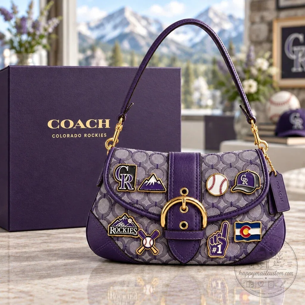 Colorado Rockies Coach Signature Pattern Shoulder Bag with Team Patches