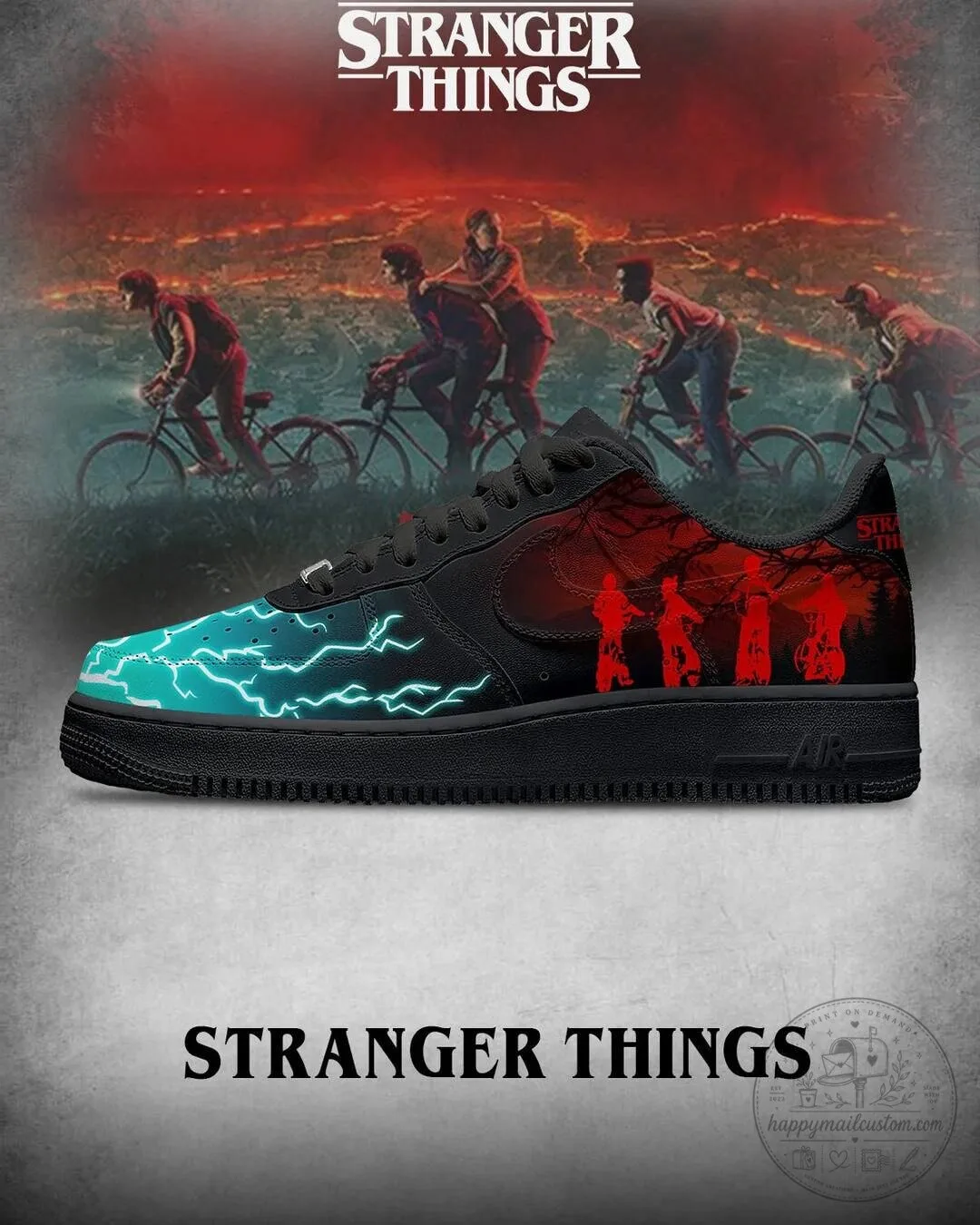 Stranger Things The Upside Down Custom Design Black Athletic Shoes